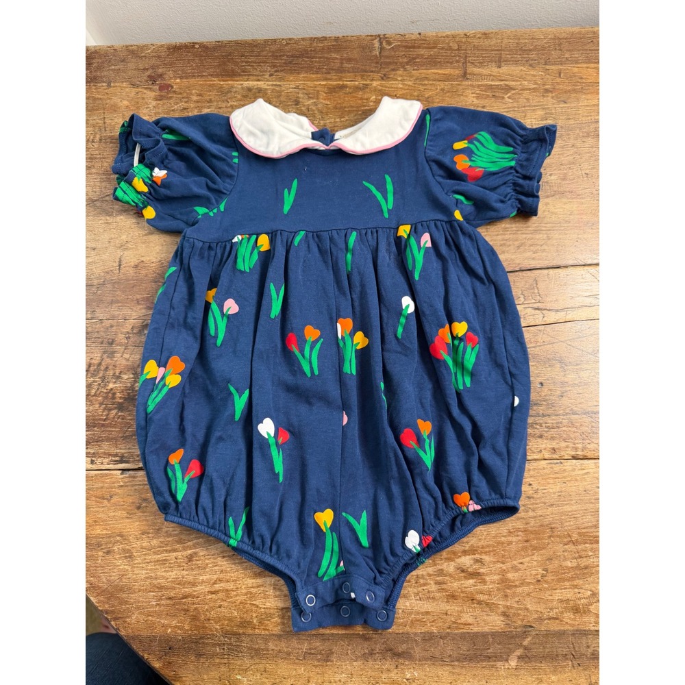 The Beaufort Bonnet Company Navy Tulip Floral Pima Cotton Bubble Romper 2T Girl